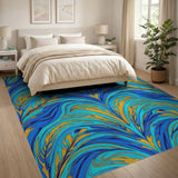 Blue Teal Swirling Abstract Area Rug