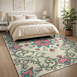 Ornate Pink Teal Floral Medallion Rug