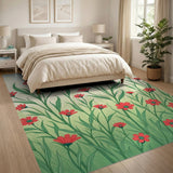 Whimsical Red Cosmos Meadow Area Rug