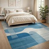 Blue Curved Geometric Abstract Area Rug