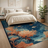 Washable Blue Ocean Coral Reef & Fish Area Rug