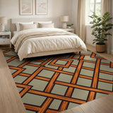 Orange Trellis Lattice Geometric Area Rug