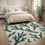 Scattered Green Twig Branches Area Rug