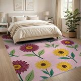 Pink Magenta Daisy Sunflower Pattern Area Rug