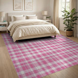 Pink White Gingham Checkered Area Rug