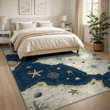 ODIKA Washable Vintage Nautical Map Rug - Low Pile Non-Slip Coastal Area Rug