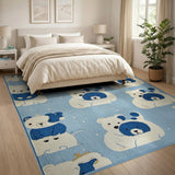 Cute Cartoon Polar Bears Blue Kids Rug
