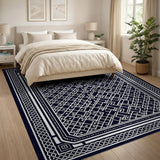 Intricate Black White Geometric Lattice Black and White Rug