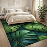 Lush Green Monstera Leaves Boho Chic Area Rug
