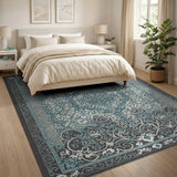 Elegant Blue Teal Persian Floral Area Rug