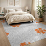 Vintage Orange Floral Grey Swirl Area Rug