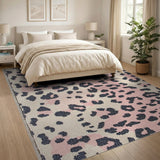Boho Chic Pink Pink Leopard Print Tufted Area Rug