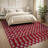 Intricate White Pattern Red Traditional Persian Area Rug