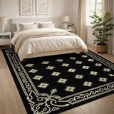 Ornate Gold Star Grid Black Area Rug
