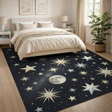 Starry Night Celestial Area Rug with Gold Silver Stars