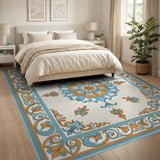 Ornate Blue Teal Persian Medallion Rug