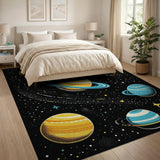 Cosmic Yellow Planets Stars Area Rug