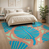 Vibrant Blue Monstera Leaf Boho Area Rug
