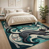 Swirling Teal Cats Area Rug