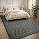 Navy Dot Geometric Area Rug with Ornate Border
