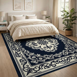Navy Ivory Traditional Persian Medallion Area Rug