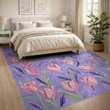 Floral Vintage Purple Pink Tulip Floral Area Rug