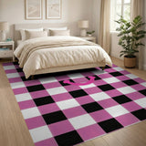 Pink Black Checkered Smiley Face Area Rug