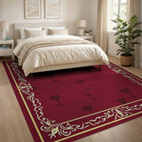 Elegant Wine Glass Silhouettes Red Area Rug