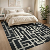Intricate Maze Geometric Area Rug - Black White