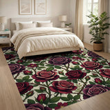 Burgundy Rose Thorns Floral Area Rug