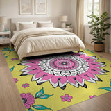 Radiant Pink Mandala Floral Yellow Area Rug