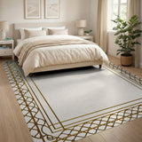 Ornate Gold Lattice Border Area Rug