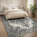 ODIKA Washable Vintage Damask Medallion Area Rug - Non-Slip Low Pile