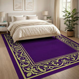 Regal Purple Area Rug with Golden Ornate Border