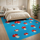 Playful Red Mushroom Blue Area Rug
