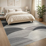 Geometric Modern Abstract Black White Wave Area Rug
