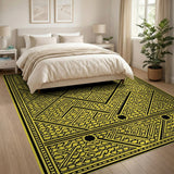 Yellow Black Geometric Labyrinth Rug