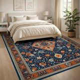 Blue and Teal Navy Blue Traditional Persian Floral Area Rug