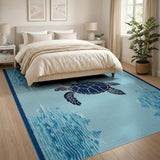 Navy Sea Turtle Teal Blue Coastal Rug