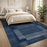 Modern Navy Blue Geometric Stripe Rug
