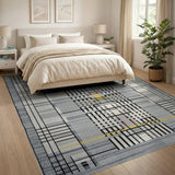 Grey Modern Grey Geometric Grid Area Rug