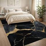 Black Gold Marble Vein Area Rug
