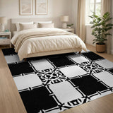Geometric Modern Ornate Black White Geometric Area Rug