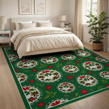 Vibrant Green Poinsettia Wreath Area Rug