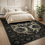 Black Ivory Ornate Palm Frond Rug