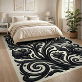 Ornate Black Lily Floral Area Rug