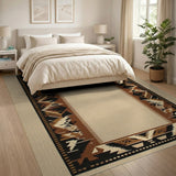 Southwestern Brown Tan Geometric Border Area Rug