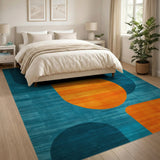 ODIKA Abstract Geometric Orange and Teal Washable Low Pile Area Rug