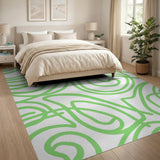 ODIKA Modern Green Abstract Swirl Washable Rug - Low Pile Non-Slip Area Rug
