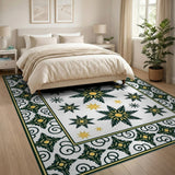 Green Gold Snowflake Star Area Rug
